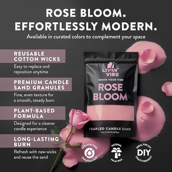 Pearled Candle Sand 10.5 oz (300g) – Rose Bloom Scented Candle, Pink Color, Relaxing Aromatherapy, Home Decor, Stress Relief, Long-Lasting Burn