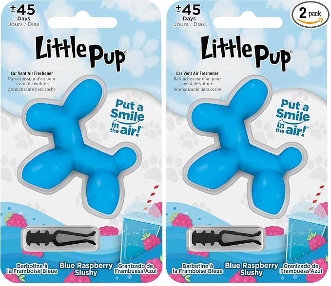 Little Pup 96613 Blue Raspberry Slushy Scent Car Air Freshener A/C Vent Clip Uses Alcohol-Free Fragrance Oil is Non Hazardous and Non Toxic, Pack of 2