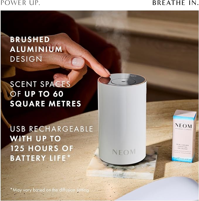NEOM Wellbeing Pod Mini+ Essential Oil Diffuser, White I Waterless and Wireless I Portable & Versatile - car, Office or Home I Up to 125 Hours of Natural Fragrance use per Charge