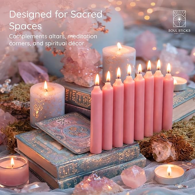SOUL STICKS Friendship Magic Spell Chime Taper Candles 20 Pack - Ideal for Altar, Rituals, Ceremonies, Meditation Pink Taper Candle for Witchcraft Supplies, Wiccan Supplies, Candles Clearance