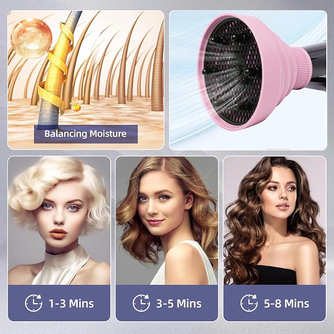 Universal Collapsible Hair Dryer Diffuser Attachment-Foldable Portable Travel and Easy Storage Hair Diffuser Fit Most Hair Dryers with Nozzle Diameter D-1.575Inch to 1.968 Inch (4-5cm)- Pink