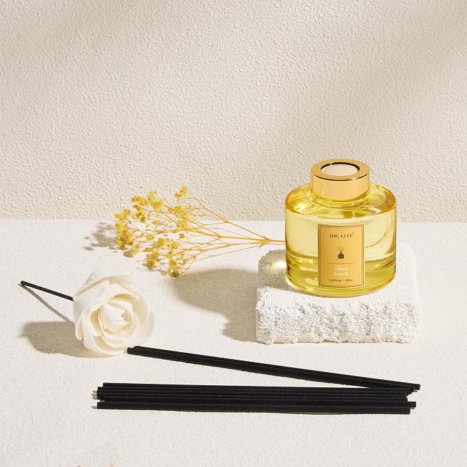 Airkeep Flower Reed Diffuser Set, Citrus Lemon Diffuser Set, 5.07 Fl.oz (150ml), Home Fragrance, Bathroom, Bedroom & Home Décor, Air Freshener