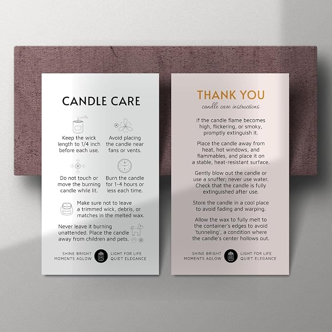 200 pack - Premium Handmade Candle Care Instruction Cards White 2x3.5 in, Small Business | Soy Bees Wax Melt, Candle Makers, Making Supplies Kit Set, Containers, Jars, Pot, Package