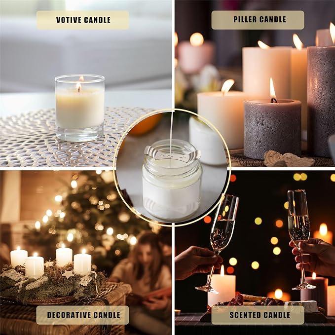 Candle Wicks 90 Pcs (4 inch, 6 inch, 8 inch) with 2 Candle Wick Holders & 90 Wick Tab Stickers, Long Lasting Pre-Waxed & Tabbed Cotton Threads with No Black Smoke for DIY Crafts