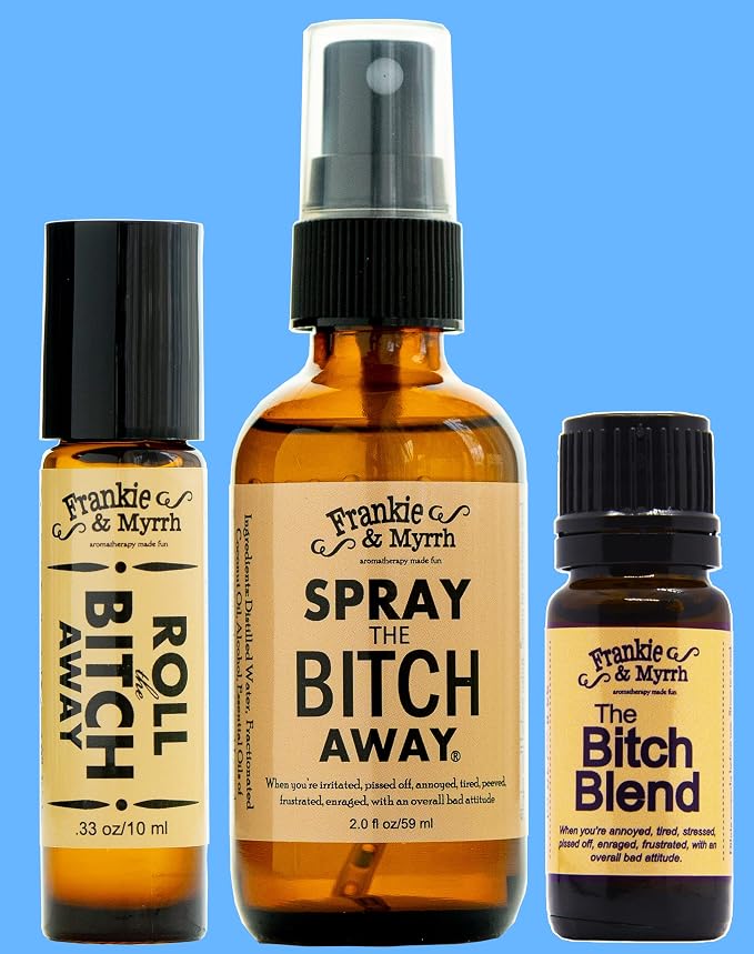 Frankie & Myrrh | The Bitch Kit Trio | Aromatherapy Spray, Roll-on and Blend for Irritability | Bergamot, Geranium, Lavender, Frankincense Essential Oils | Natural Perfume