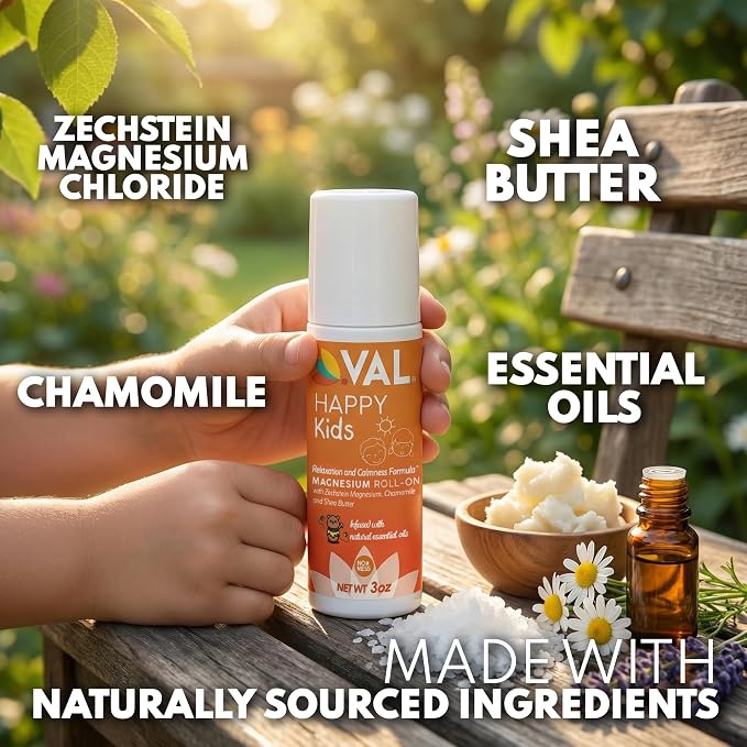 VAL Magnesium Roll-On for Kids | Gentle Zechstein Magnesium Chloride | Relaxation for Daytime & Bedtime | Calm & Mood Support | with Chamomile, Shea Butter & Essential Oils | USA Made | 3oz
