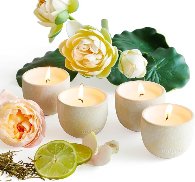 Blueme Votive Candle Gift Set | Balance, Focus, Nostalgia, Calm | 4pk of Wellness, Travel Size, Sustainable, Contains Essential Oil, Soy-Wax Blend | 2oz