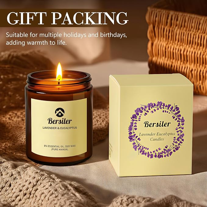 Lavender Eucalyptus and Sage Sea Salt Candles, Stress Relief and Relax Candles Gift for Women/Men