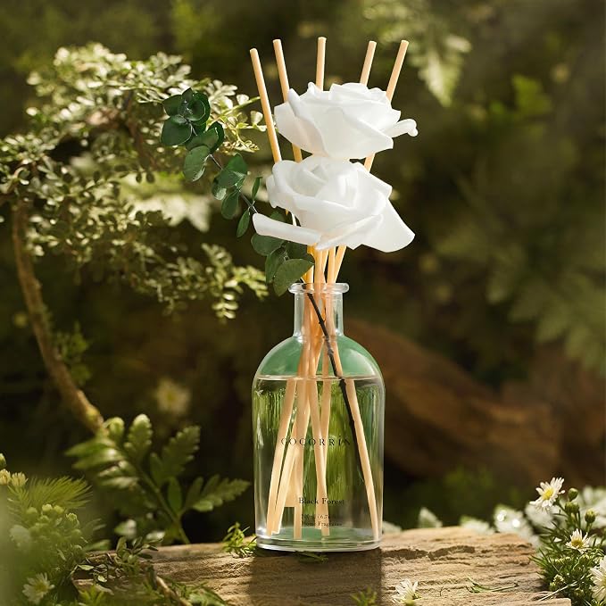 COCORRÍNA Reed Diffuser - Black Forest Scent, 6.76 fl oz Essential Oil with 8 Reed Sticks - Home Fragrance for Bedroom Bathroom Shelf Décor