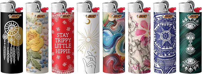BIC Pocket Lighter, Special Edition Bohemian Collection, Assorted Unique Pocket Lighter Designs, 8-Pack (Colors May Vary)