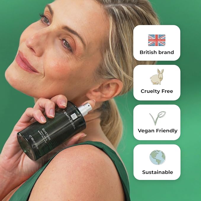 TEMPLESPA | QUIETUDE | Chill Out & Sleep Well Mist - Body Spray, Natural relaxation aid, Lavender, Vetivert, Cedarwood, Chamomile Fragrance, Natural Ingredients, Vegan 3.3 fl.oz.