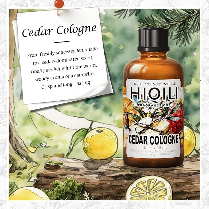 HIQILI Cedar Cologne Fragrance Oil for DIY Candle & Soap Making, Long-Lasting, Luxury Hotel Scents for Diffuser - 1 Fl Oz
