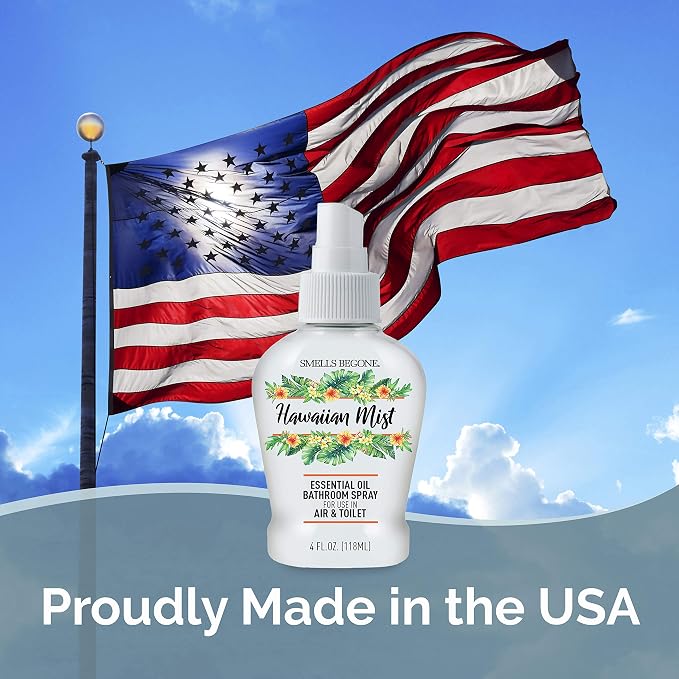 SMELLS BEGONE 4 oz Essential Oil Bathroom Spray - Instantly Eliminate Toilet & Bathroom Odors - Air Freshener Made with Essential Oils (Hawaiian Mist)