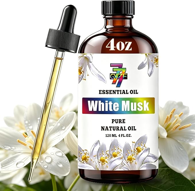 White Musk Essential Oil, White Musk Oils, for Diffuser, Humidifier, DIY Candles, Soap, Bedroom, Office, Yoga, Gift, Essential Oil, GV77ZF White Musk Fragrance Oil - 4 fl oz (120 ml)