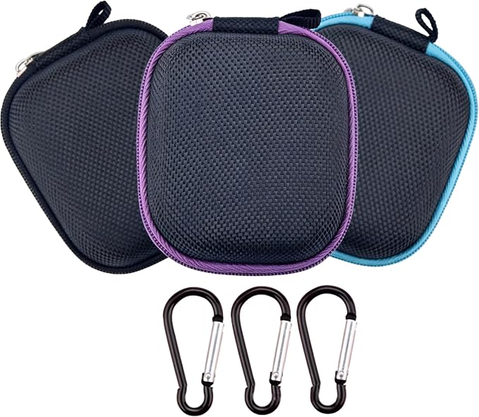 3 Pack Mini Essential Oil Case with Carabiner (1 per Case), Empty Travel Holder for 1-5ml Roller Bottles, Shockproof EVA Hard Shell Storage Bag, 3 Colors Random