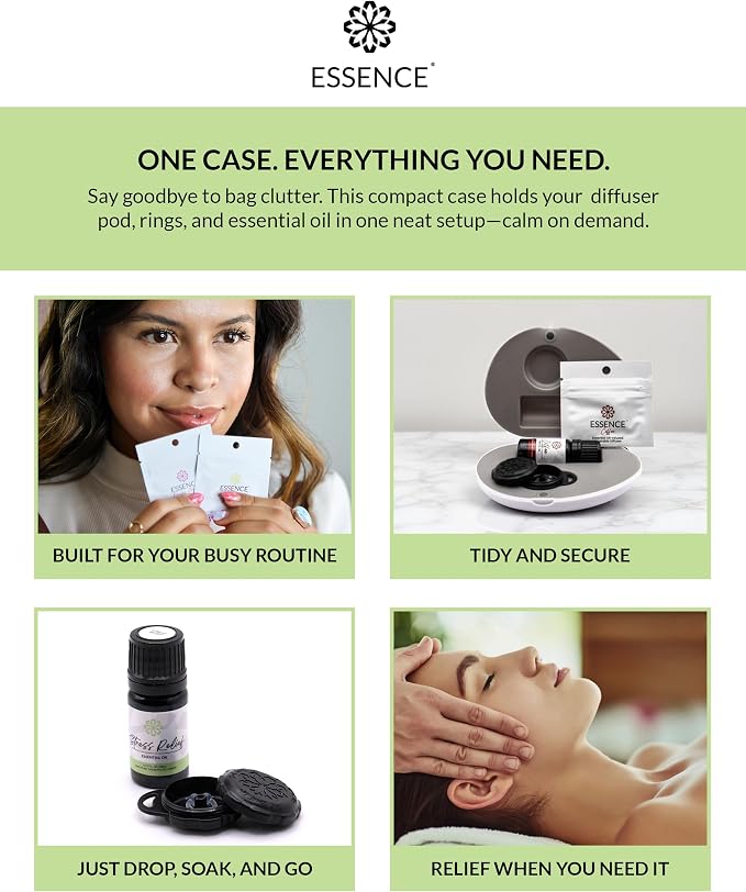 Essence Pearl Travel Case | Stress Relief Essential Oil | Aromatherapy Nasal Diffuser & Essential Oil Carrying Case | Lavender & Copaiba Blend | Travel-Friendly Kit | Black Pod