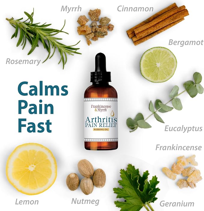 Frankincense & Myrrh Arthritis Pain Relief Rubbing Oil, Dr Recommended 2 oz | Penetrating menthol + 9 essential oils. Ease joint, back, knee, shoulder & muscle pain to reduce inflammation. Fast Relief.