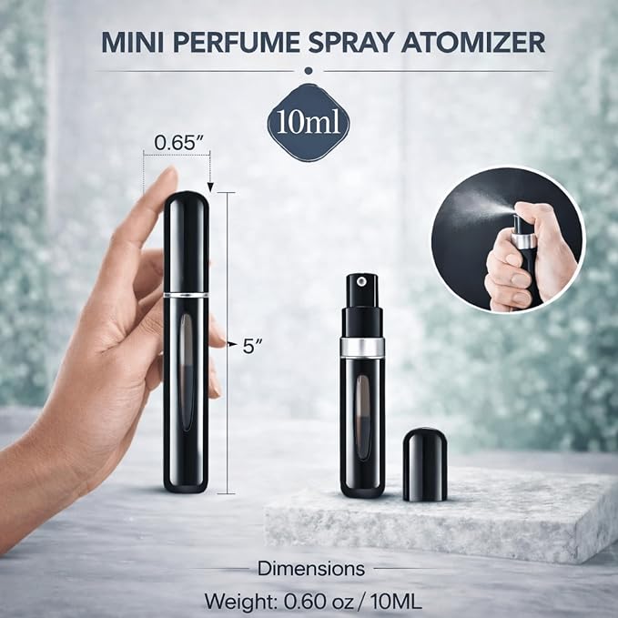 4 Pcs Refillable Perfume Atomizer, Travel Perfume Bottle Refillable and Leak-Proof, Portable Empty Cologne Atomizer, Mini Refillable Perfume Bottle for Pocket, Easy to Refill Decant Sprayer (10 ml)