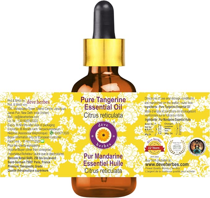 dève herbes Pure Tangerine Essential Oil (Citrus reticulata) with Glass Dropper Steam Distilled 15ml (0.50 oz)