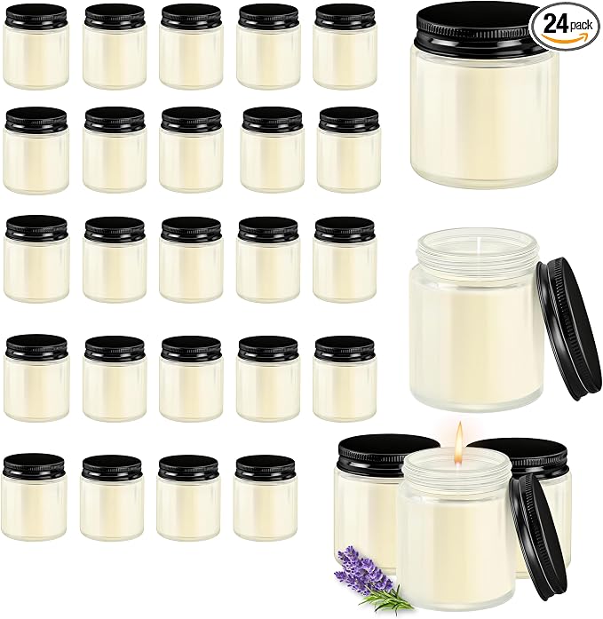 24 Pcs 4 Oz Mason Jar Candles, Lavender Scented Soy Candles Bulk Set for Stress Relief and Relaxation, Great Favors for Wedding, Christmas, Housewarming Gifts (Black, Lavender, 24)