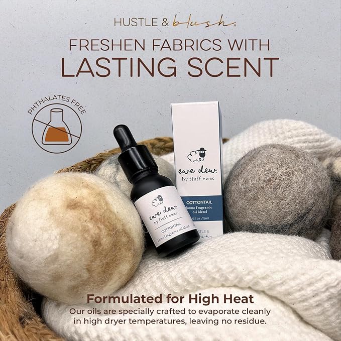 Hustle & Blush Essential Oil for Dryer Balls, 15ml Cottontail, Natural Laundry Fragrance, Long-Lasting Fresh Scent, Wool Dryer Balls Ideal for Diffusers, Candle Making, Multi-Use for Home & DIY
