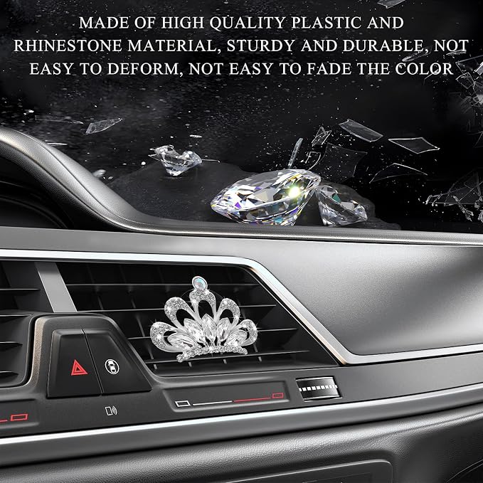 Yourkar 2 PCS Bling Car Air Vent Clips, Crystal Rhinestone Crown Vent Decorative Air Freshener Clips, Sparkly Diamond A/C Outlet Aroma Diffuser Clip for Vehicles, Car Accessories (White)
