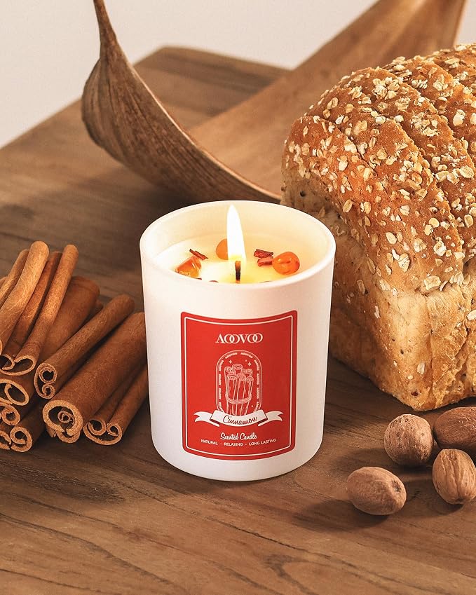 AOOVOO Cinnamon Scented Candles for Women - Aromatherapy Candle with Crystals Inside, 7oz Soy Candles for Home Scented, Mothers Day Birthday Gifts Candle for Women Mom