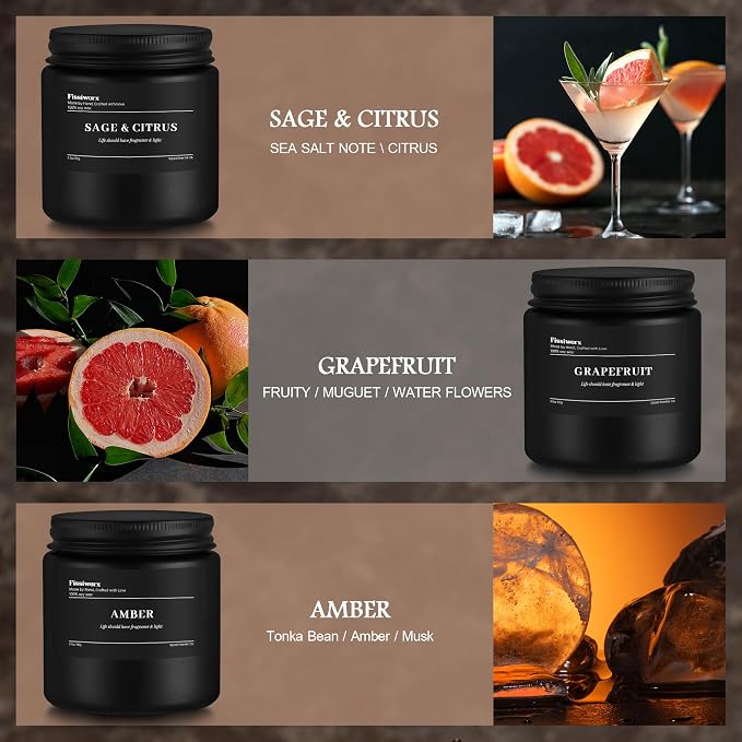 9 Pack Scented Candles Set Gifts for Men, Aromatherapy Candle Set with Scents （SAGE & Citrus/Grapefruit/Amber）- Gift for Dad, Boyfriend, Birthday, Father’s Day, Anniversary