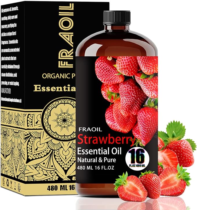 Strawberry Essential Oil, Strawberry Oil 16 Fl Oz 480 ML for Diffuser Humidifier Yoga Cleaning DIY Candle Soap Making Perfume Gift for Women Essential Oils FRAOIL (Strawberry 16 Fl Oz (Pack of 1))
