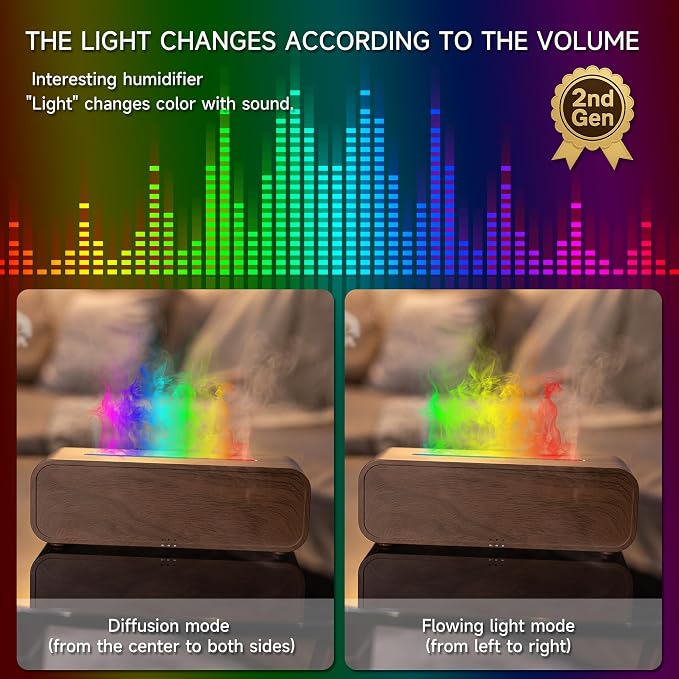 TMEHM Sound Reactive Flame Air Diffuser Humidifier,7 Colors Aromatherapy Essential Oil Diffuser,Ultrasonic Aroma Humidifier with Timer for Home,Bedroom,Office,Yoga