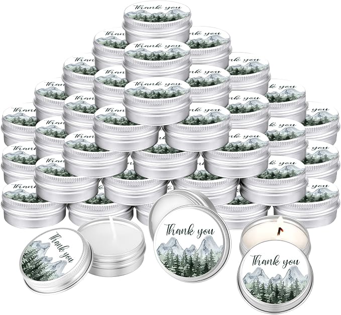 MTLEE 50 Pcs Woodland Wedding Candles Gift Favors for Guests 1 Oz Lavender Scented Soy Wax Aromatherapy Candle Favors for Bridal Shower Rustic Wedding Party Guests(Forest)