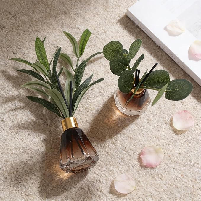 Empty Reed Diffuser Glass Bottle Set, Scent Diffuser Empty Bottle with Sticks Eucalyptus, Fragrance Aromatherapy Essential Oil DIY Jar for Home Shelf Bedroom Bathroom Office Decor