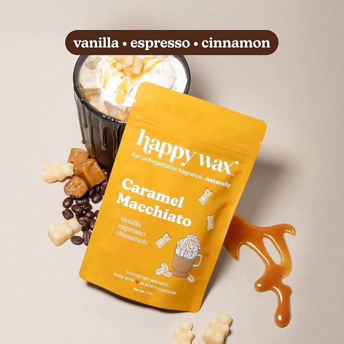 Happy Wax Coffee Collection: Natural, Non-Toxic Scented Soy Wax Melts – Total 6oz Variety Pack: Vanilla Bean Latte, Caramel Macchiato, Hazelnut Coffee