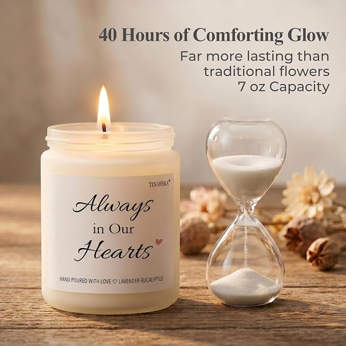 Sympathy Gift for Loss of Loved One - Always in Our Hearts Memorial Candle, Lavender Scented Soy Wax, Bereavement Gifts for Grief Support, 40 Hour Burn Time, Condolence Gift (H102)
