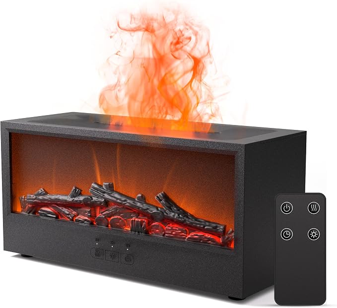 Fireplace Flame Air Diffuser Humidifier,7 Colors Aromatherapy Essential Oil Diffuser, Ultrasonic Aroma Humidifier with Remote Control & Timer
