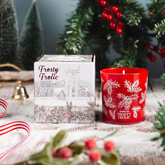 ROMIIE ZOI Christmas Scented Jar Candle - 6oz Soy Wax Candle - Frosty Frolic Infused with Pine Forest Aroma - with Beautiful Keepsake Box Special for Christmas/Holiday Gifts