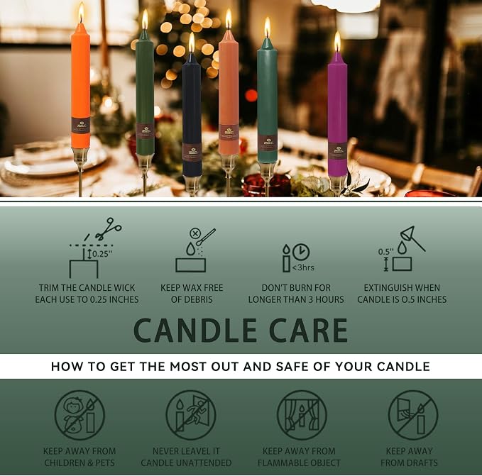 Christmas Green Candle 9 Inch Tall Smokeless Taper Candles 4 Pack Unscented Dinner Candle for Christmas Festive, Halloween Thanksgiving Day Fall Home Decor