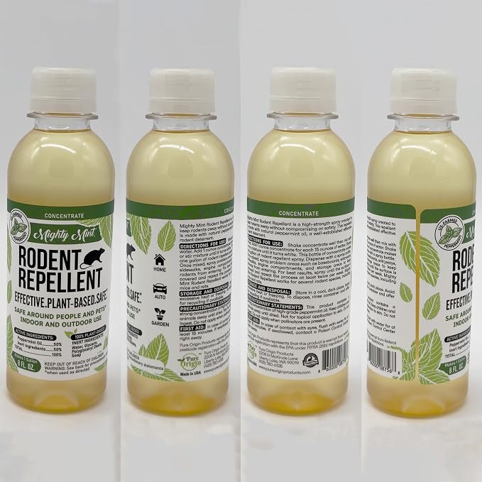 Mighty Mint Peppermint Oil Rodent Repellent Concentrate – Natural Indoor & Outdoor Control for Mice and Rats – Plant-Based, Extra-Strong Formula - 16 oz