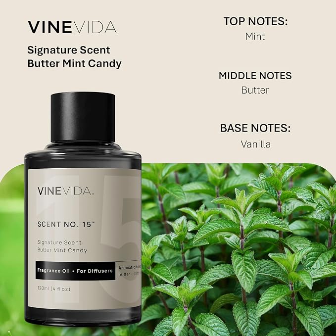 VINEVIDA [4 Fl Oz] Butter Mint Candy Fragrance Oil for Cold Air Diffusers, Essential Oils for Diffuser Oil Refill & Air Freshener Room Spray