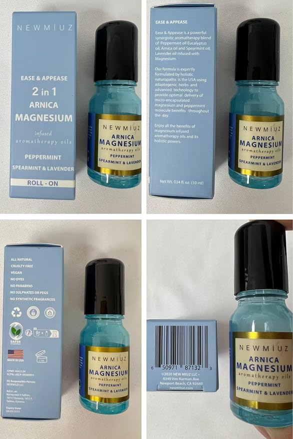 Migraine Roll on Stick Headache Magnesium Arnica Montana Oil Peppermint Eucalyptus Lavender Spearmint Essential Oil Stress Relief Gifts for Women