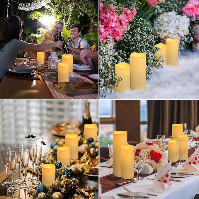 YOROXRG Set of 24 Waterproof Outdoor Flameless Candles, LED Candles with 4 Remote and Timer,(H 4" 5" 6" x D 2.2"),for Christmas,Halloween,Wedding,Festival