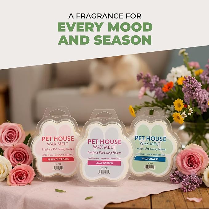 One Fur All Pet House Spring and Summer Wax Melts for Pet Odor, Natural, Plant Based Soy Wax Melts, Long Lasting Fragrance for Fresh Smelling Homes, Juicy Melon
