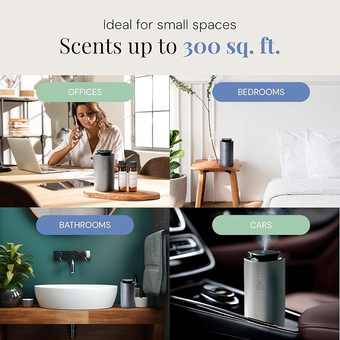Air Esscentials 'The Mini' Gift Set, Mini Essential Oil Diffuser with Green Tea Lemongrass & Fresh Blue, Rechargeable & Waterless Small Oil Diffuser, 300 sq. ft. Coverage, Signature Scent Collection
