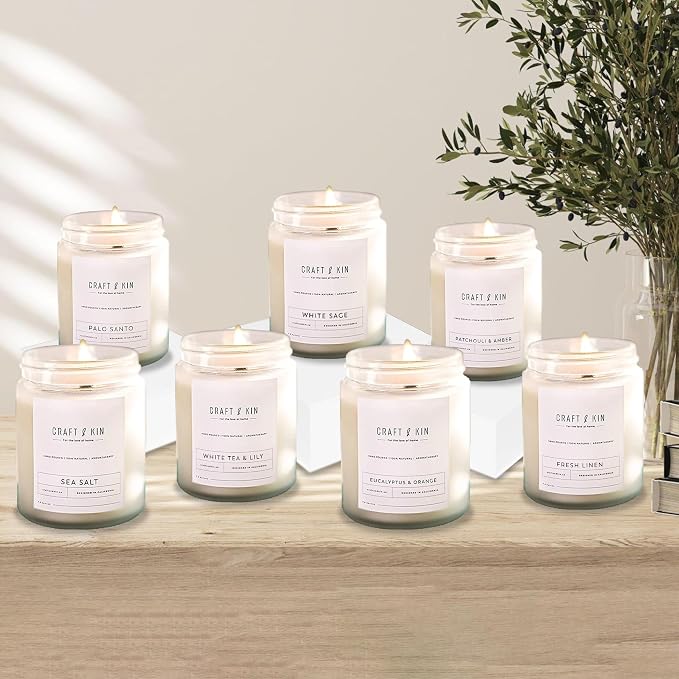 Craft & Kin Premium White Tea & Lily Scented Candle – Long Lasting, 45 Hour Burn Time – Luxury Natural Soy Scented Candle with Wood Wick – Room Decor and Aromatherapy – 8 oz