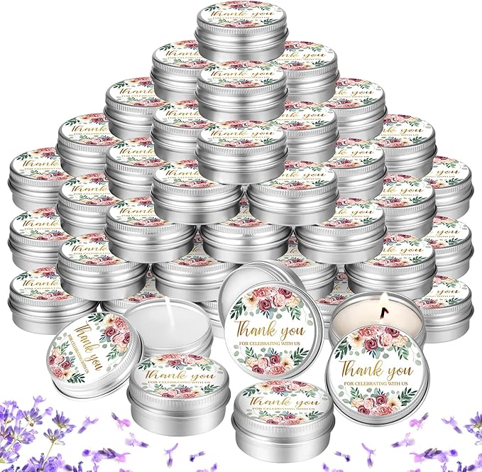 MTLEE 50 Pcs Wedding Candles Gift Favors for Guests 1 Oz Lavender Scented Soy Wax Aromatherapy Candle Favors for Bridal Shower Rustic Wedding Party Guests(Pink Rose)
