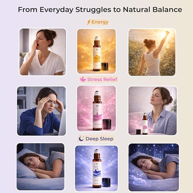 Essential Oil Roll On Set (3 Pack) – Sleep, Stress Relief & Revive Aromatherapy Rollers – Pre-Diluted Travel Size Blends for Relaxation & Bedtime – Wellness Gift for Women