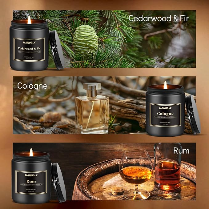 Mens Scented Candle Gift Set, 6 Pack Candles for Men, Gifts for Father, Dad, Husband or Boyfriend, Soy Candles for Home Scented, 42 oz Long Lasting Aromatheraspy Candle, Maculine Jar Candle Kit