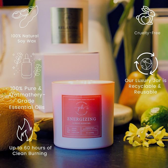 Extra Large Candle – Energizing & Mood Boosting | Orange & Bergamot Ylang Ylang | 14.1 oz (400g) 60 Hours Burn time| Vegan, Clean Burn | Uplift Mood & Confidence