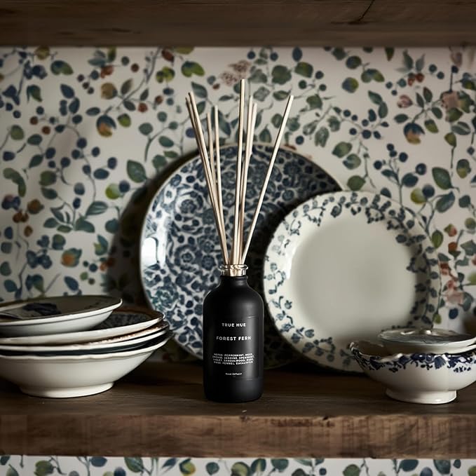 Luxury Reed Diffuser| True Hue | 3.75 fl oz | Glass and Rattan | Lasts for 2-3 Months | Fragrance Diffusers for Home | Handmade in USA (Forest Fern)