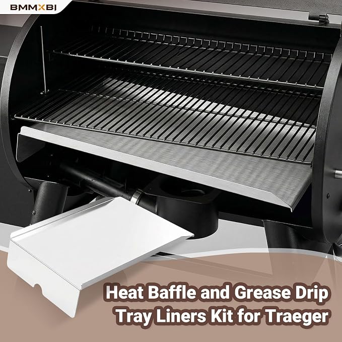BAC012 Heat Baffle and 6-Pack Grease Drip Tray Liners Kit for Traeger Pro 22 Series, Pro 575 Pellet Grills, Drip Pan Replacement for Traeger Drip Tray Liners BAC012 BCA070 BBQ07C BBQ07E, BAC507